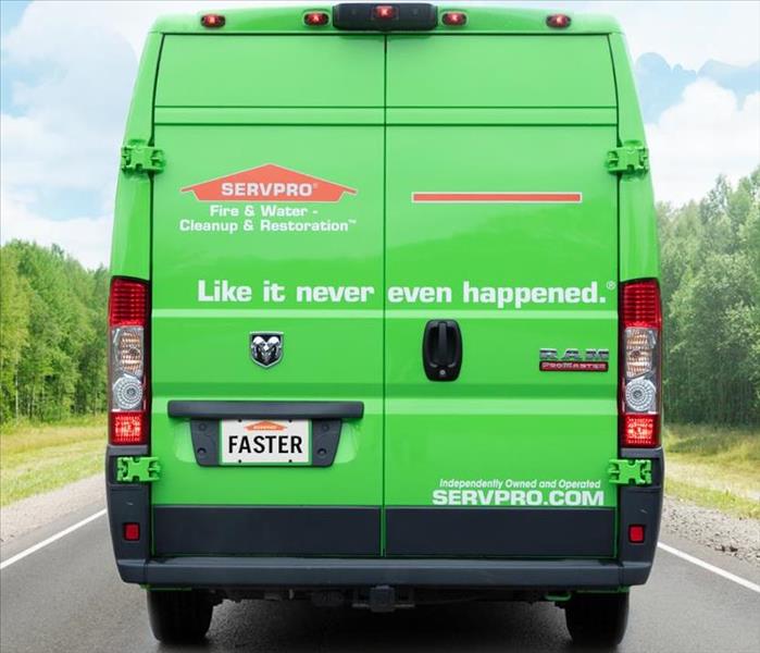 back of a SERVPRO van, decked out in full decal